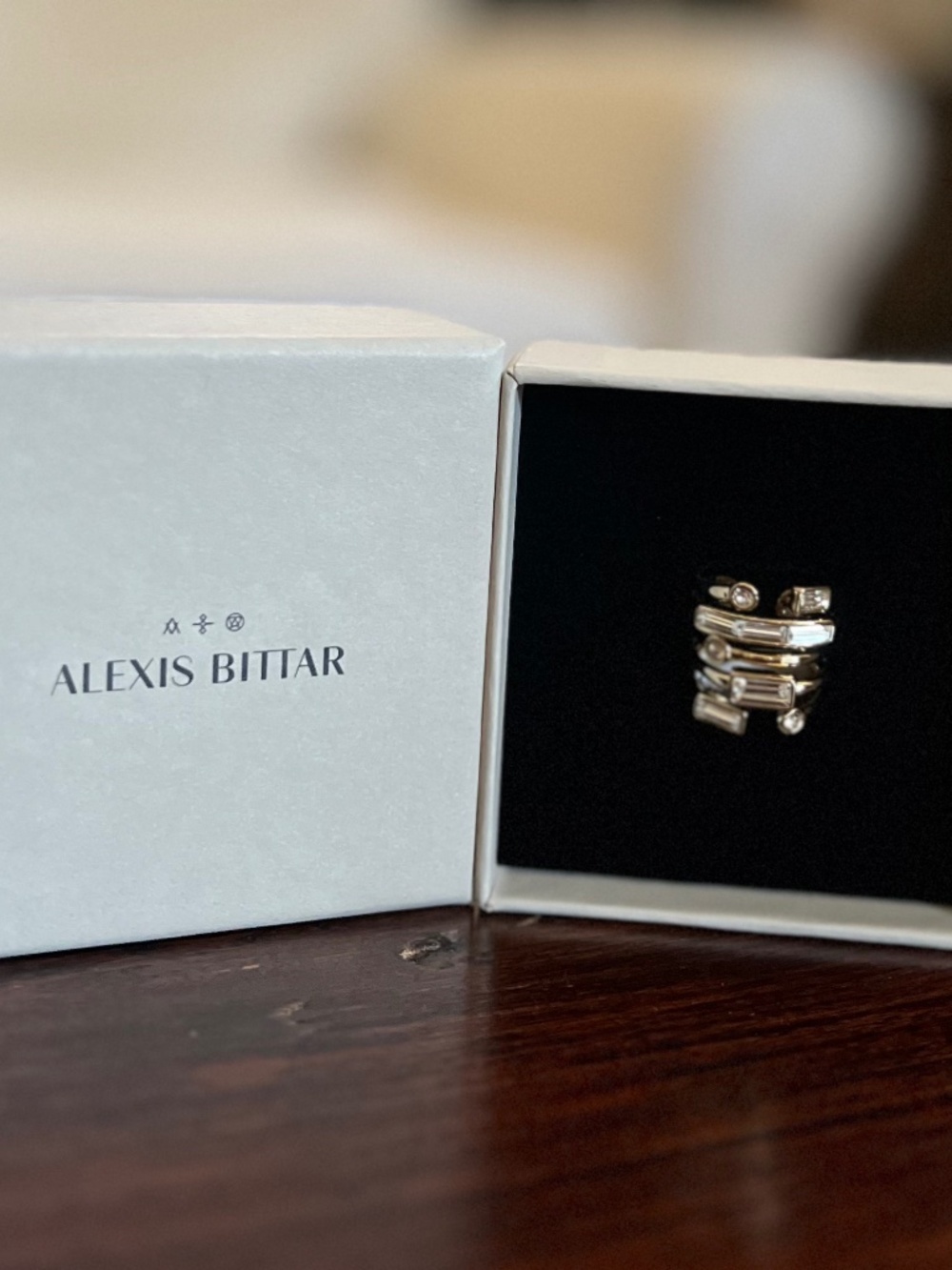 Alexis Bittar Gold Tone Swarovski Crystal Adjustable Ring - Picture 2 of 4